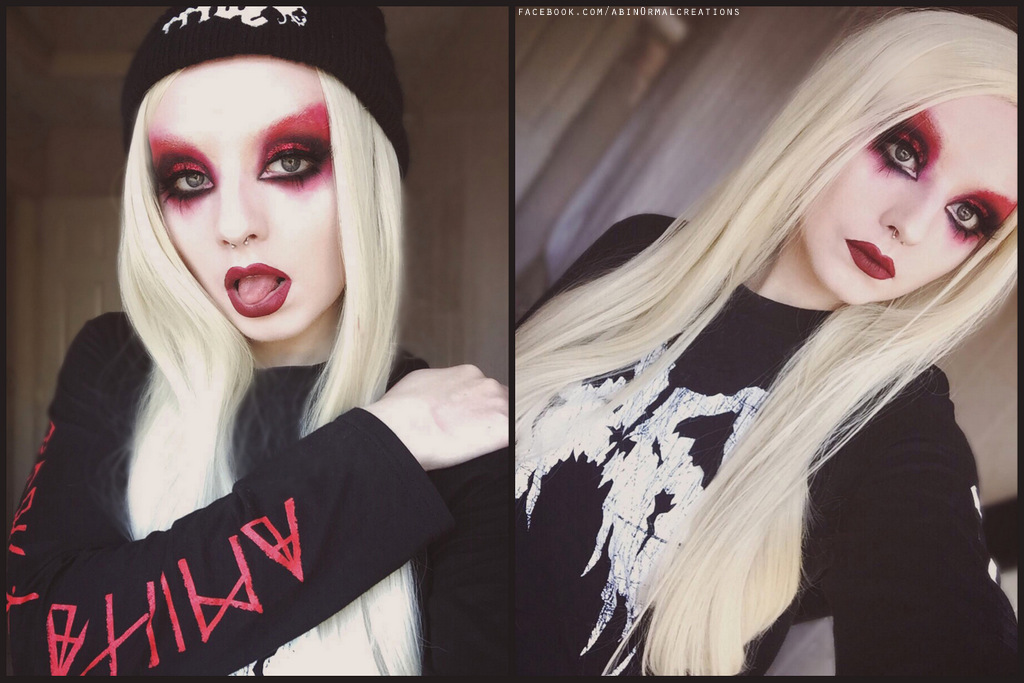 Alternative model wearing blonde wig