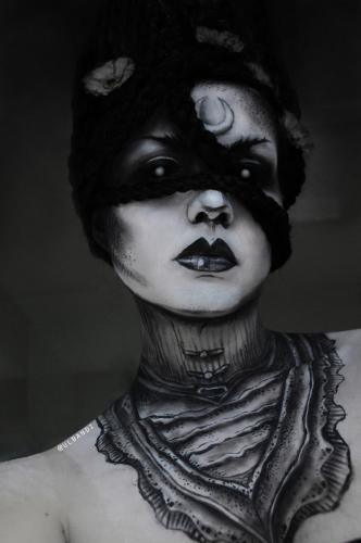 Black Veil Tattoo inspired black & white makeup art 